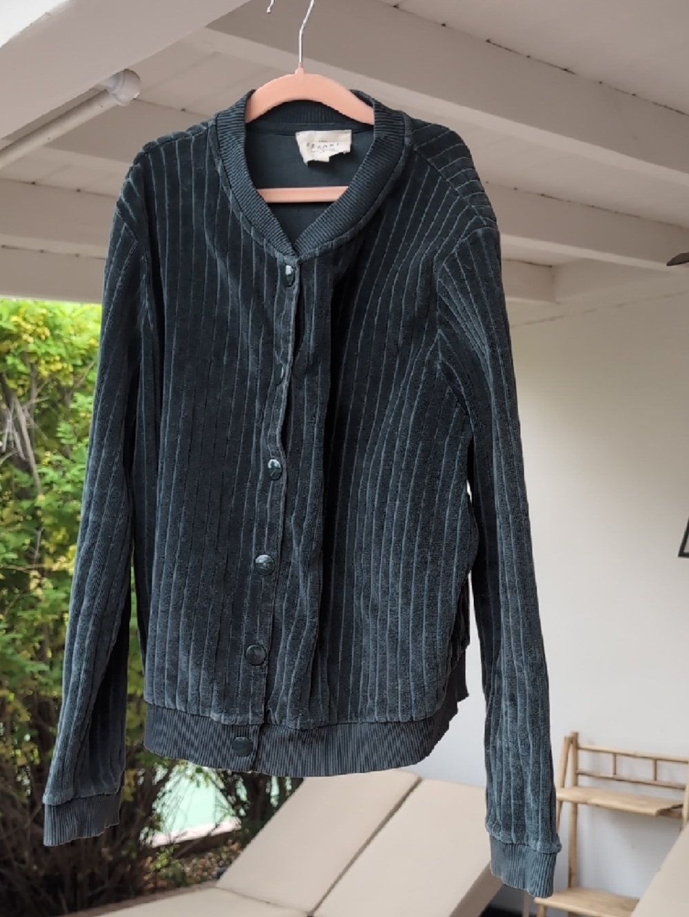 Sezane Dark Green Velvet Button-Front Iris Jacket in Sage 100% Organic Cotton - Picture 6 of 15